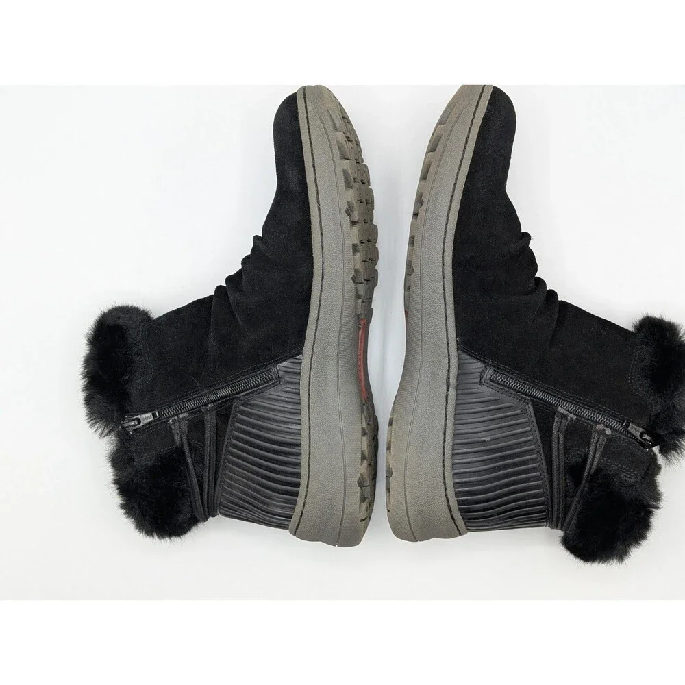 Baretraps Adalyn Boots Women 10 Black Suede Faux Fur Collar Zipped Ankle Winter